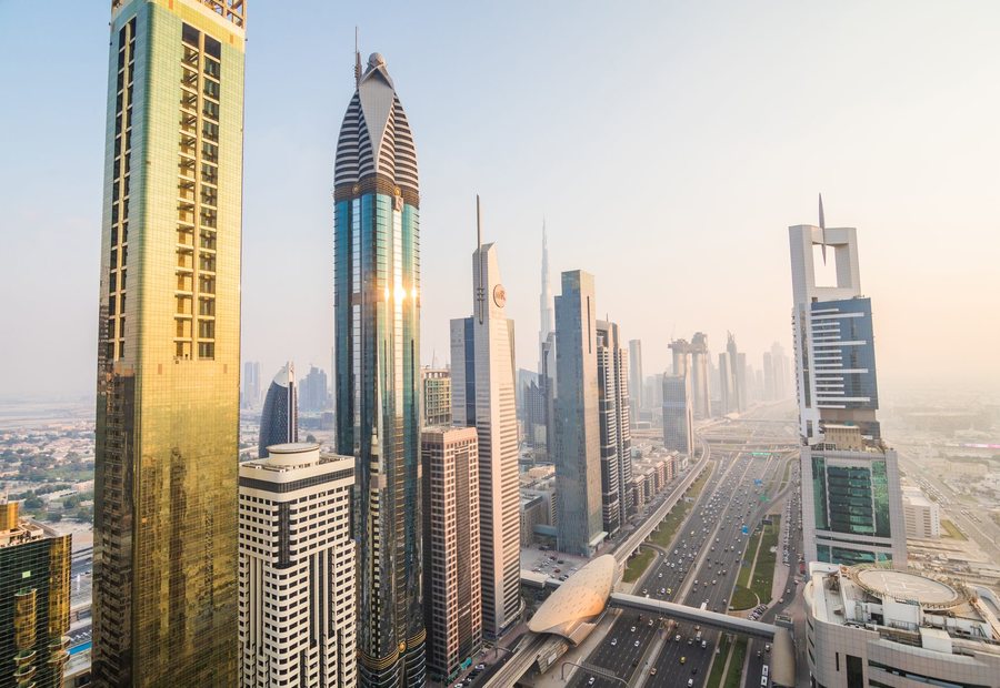 High-rise towers along Sheikh Zayed Road in Dubai